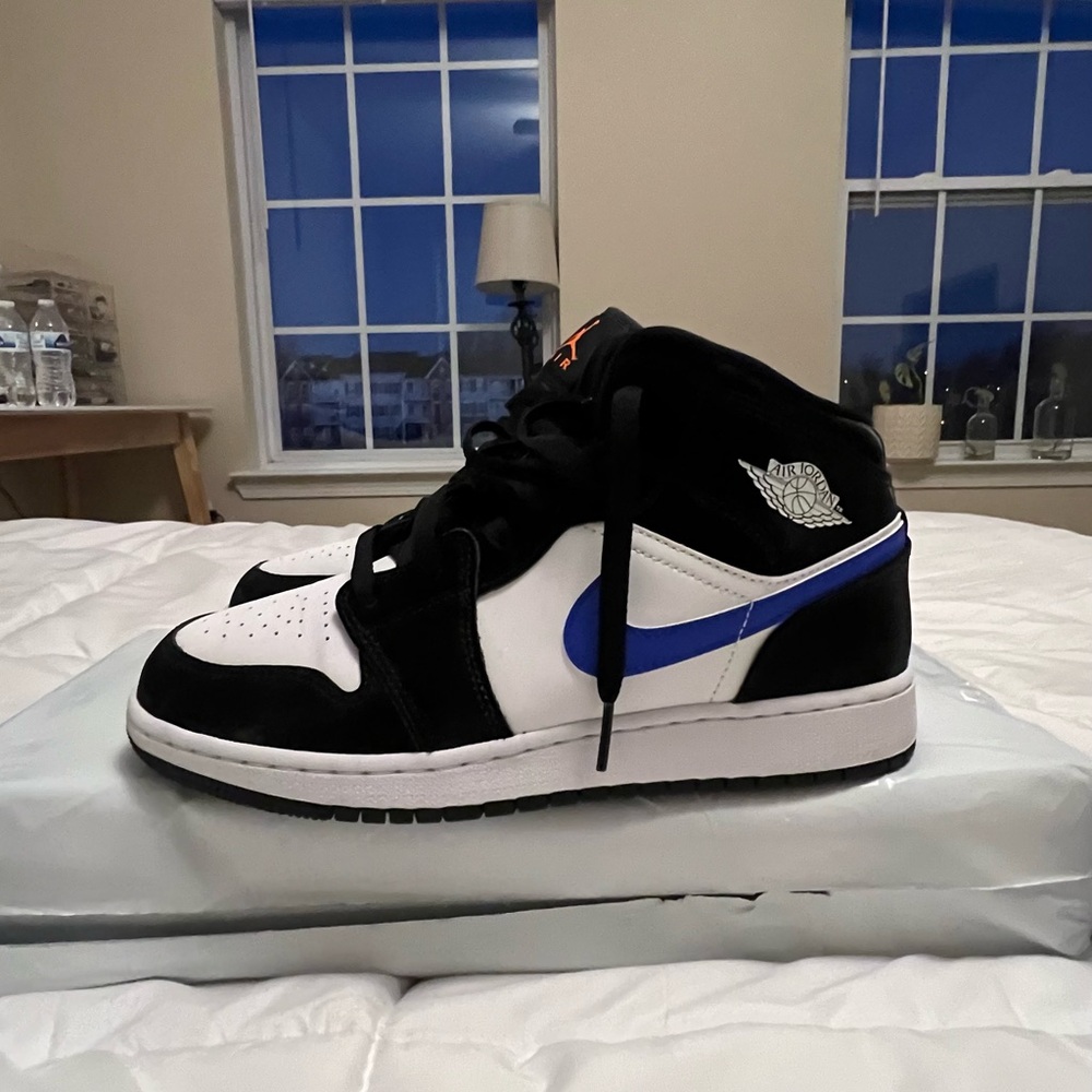 Nike Air Jordan 1 Mid Black White Blue Sneakers